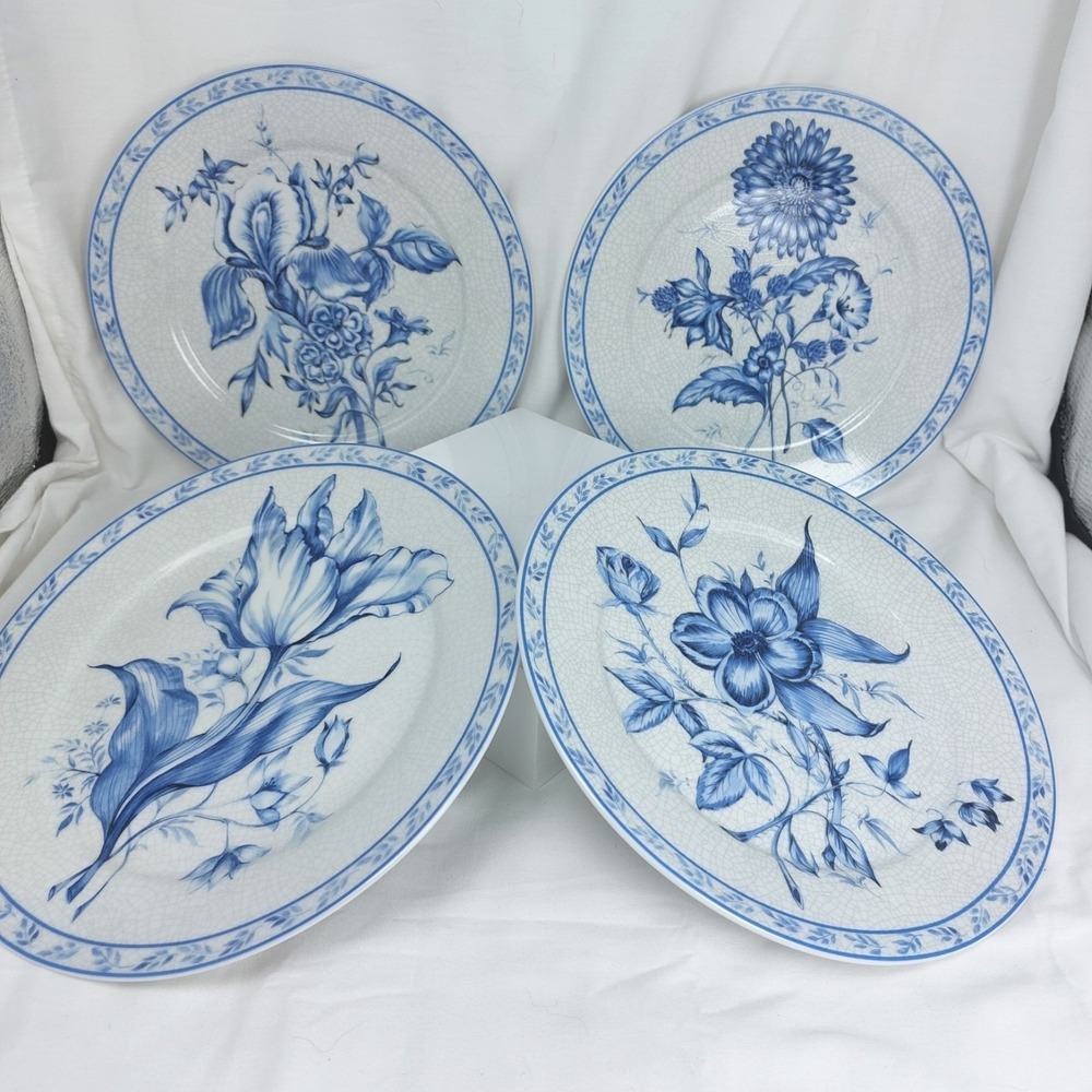 American Atlier French Floral Porcelain Salad Plate 5091 Set of 4 Crackle Glaze